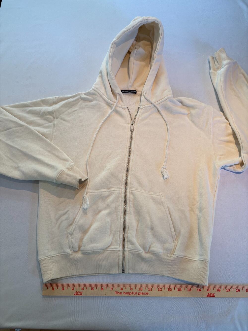 Brandy Melville Cream Full Zip Oversized Hoodie One Size Cotton Fleece Sweatshir